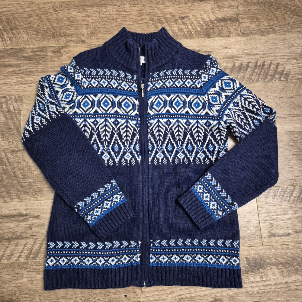 Northern Reflections Women's Blue Cabincore Fair Isle Knit Cardigan Size Medium